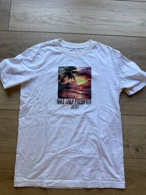 Nike White Short-Sleeve Tee with Sunset Palm Graphic